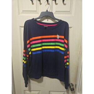US Polo Assn Sweatshirt Womens XXL Navy Blue Rainbow Striped Accent Logo
